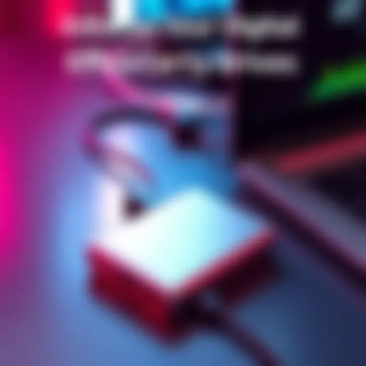 A sleek external drive connected to a laptop, symbolizing data storage solutions and portability.