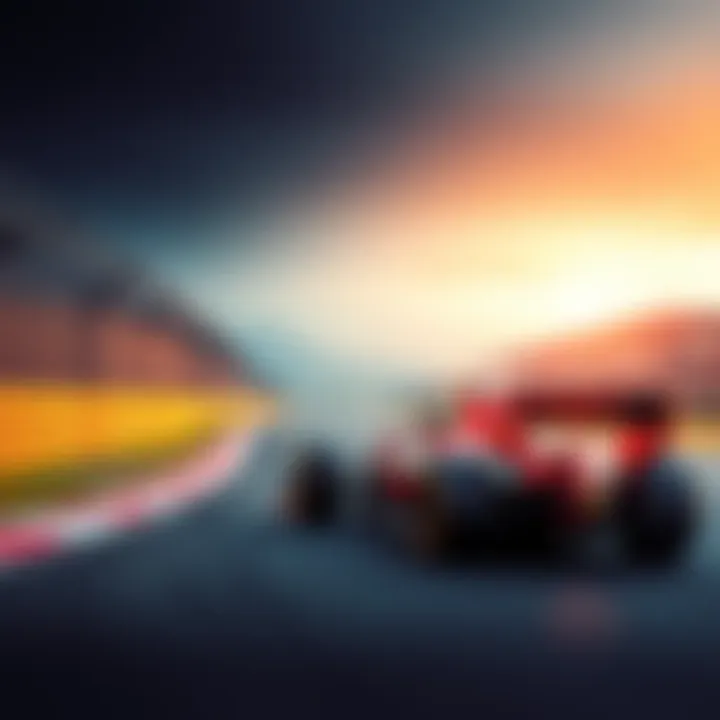 A Formula 1 car speeding on a racetrack with a blurred background, representing the urgency of the sport amidst geopolitical issues.