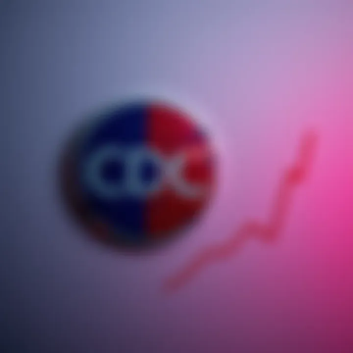 A worn CDC logo juxtaposed with a downward trend graph representing portfolio values
