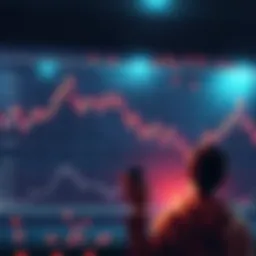 A cryptocurrency chart showing a steep decline with a worried person looking at it