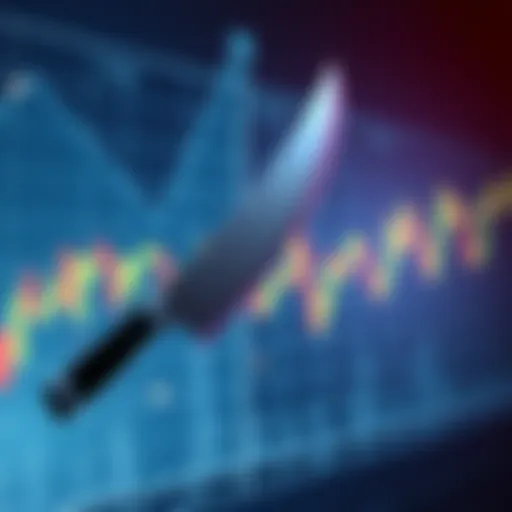 Graph showing a stock price sharply declining with a knife illustration indicating the risk of falling prices.