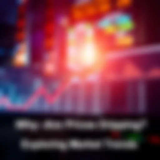 A graph showing a downward trend in prices across various markets with arrows indicating decline.