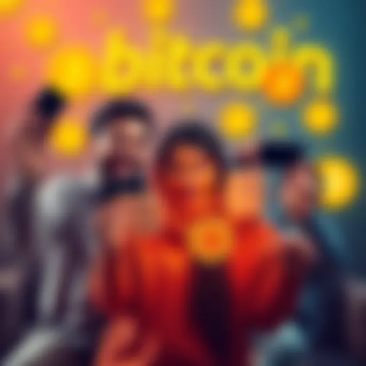 A family joyfully celebrating their investment in Bitcoin, holding up digital wallets and smiling together, with Bitcoin logos in the background.