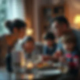 Family in Conflict A family of four experiencing tension during a dinner, with two adults arguing and children looking upset.