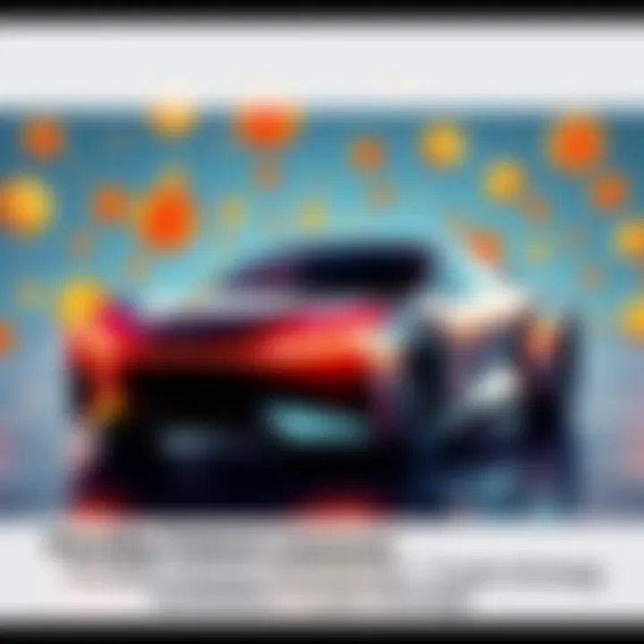 A futuristic electric vehicle alongside cryptocurrency symbols, illustrating Faraday Future's investment in crypto