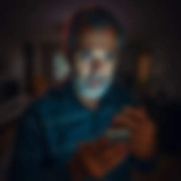 A sad father looking worried while holding a phone, with a backdrop of a dark room, symbolizing his financial struggle after losing his daughter and facing issues with Revolut.