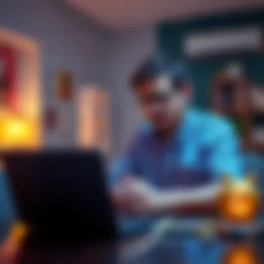 Father and son discussing cryptocurrency A father and his young son sit together at a table, discussing financial matters with a laptop open, conveying concern and family bonding amidst challenges.