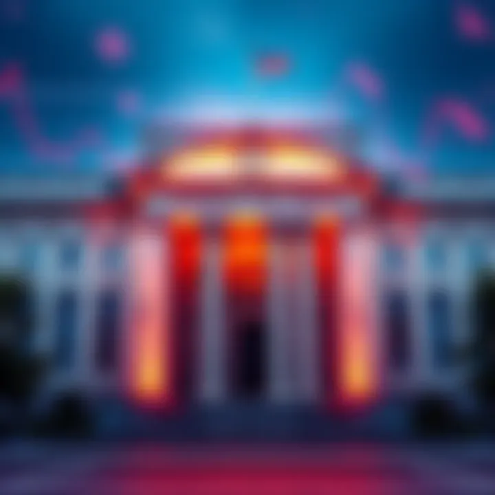 A graphic showing the Federal Reserve building with interest rates symbol and economic indicators in the background