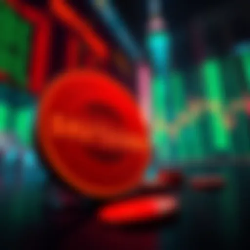 A visual representation of a halted cryptocurrency market with a shutdown sign and digital coins