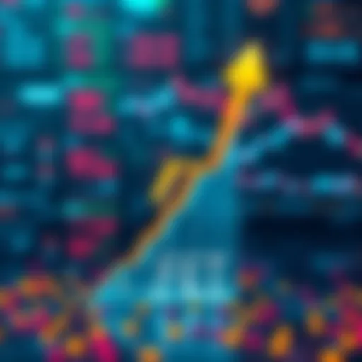 FET cryptocurrency symbol with an upward arrow indicating growth, set against a digital background representing AI technology and trading platforms.
