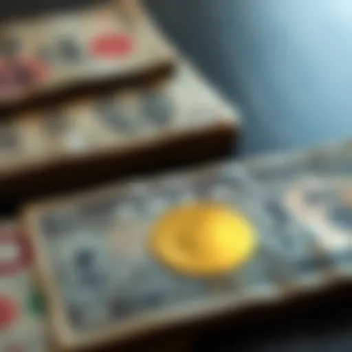 A collection of Feudal Japan scrip money and a Meiji-era gold merchant note displayed together