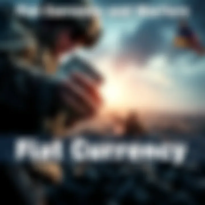 Fiat Currency and Warfare A military soldier holding a stack of cash in one hand while inspecting a battlefield with the other, symbolizing the link between war and fiat currency.