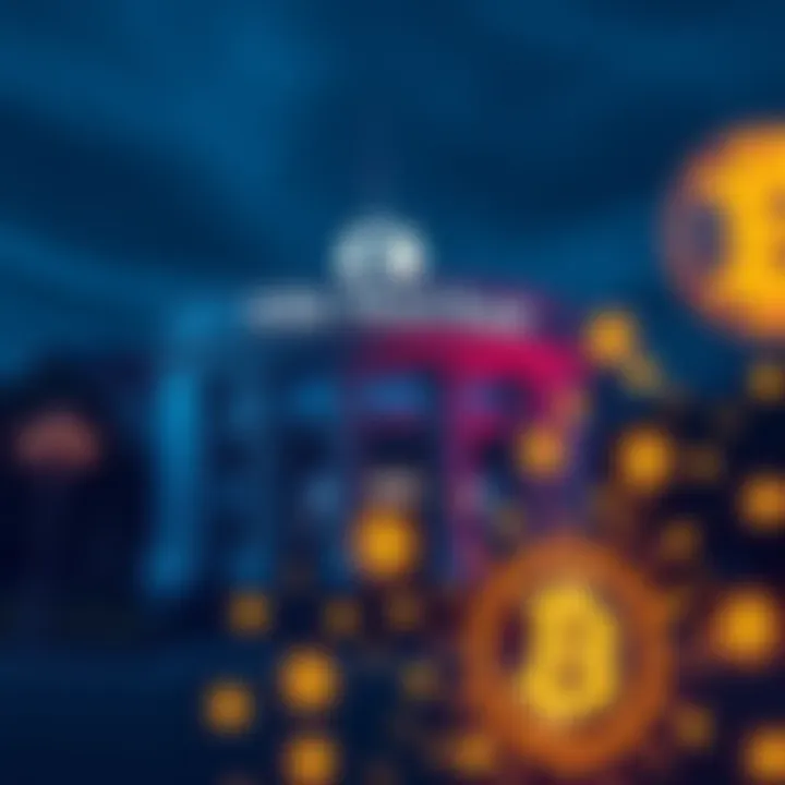 Fifth Third Bank building with digital currency symbols in the foreground