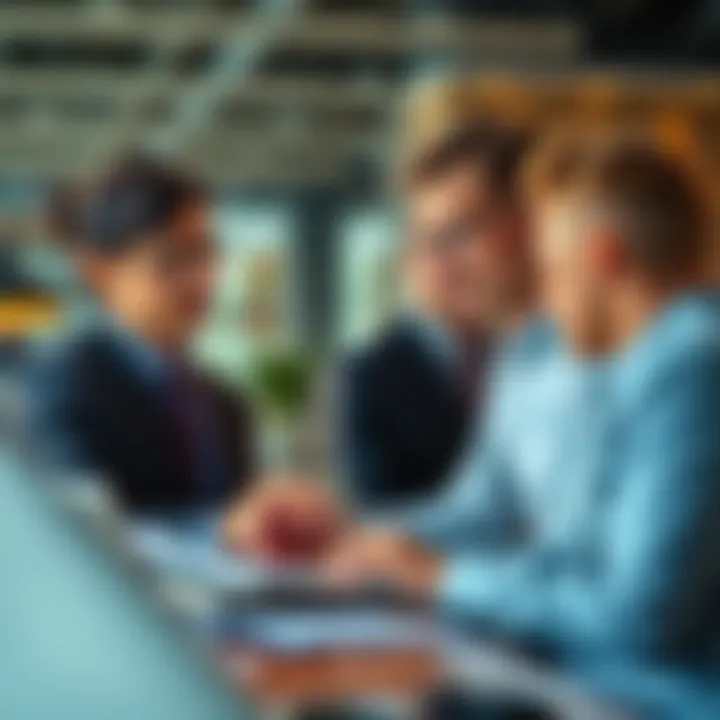 A thoughtful financial advisor reviewing investment strategies with clients in a modern office setting.