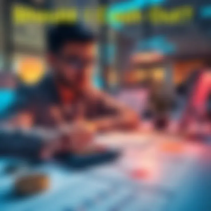 A person contemplating financial options with a calculator and charts on a table