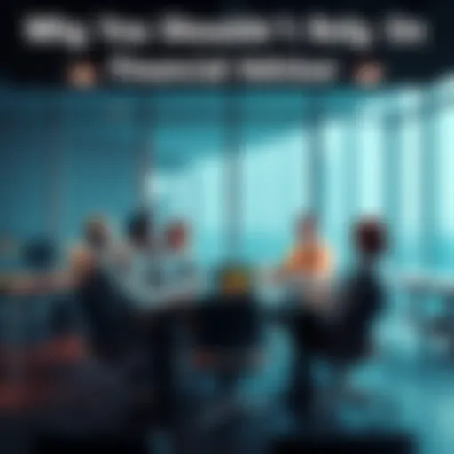 A group of people debating financial advice around a table, highlighting the importance of self-research in finance.