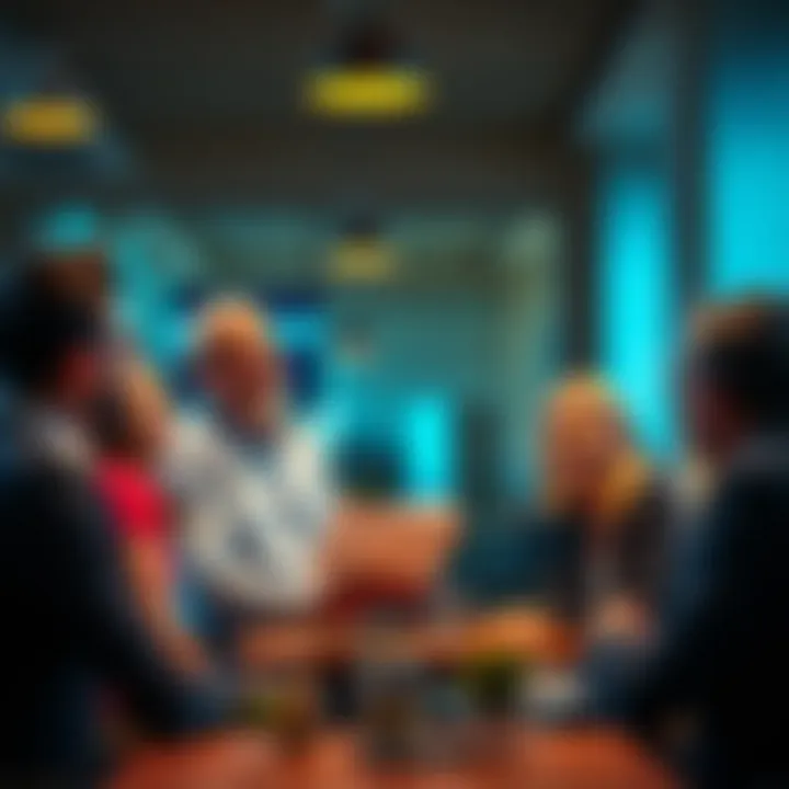 A financial advisor humorously suggesting unconventional money tips to a group of people, with laughter and surprise on their faces.