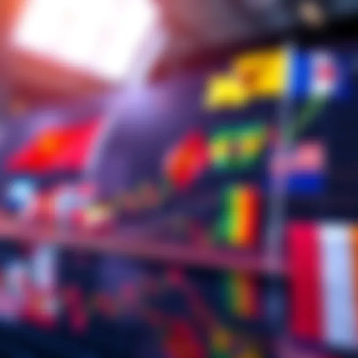 A financial chart showing trends with various country flags, symbolizing geopolitical tensions and market impact on XRP.