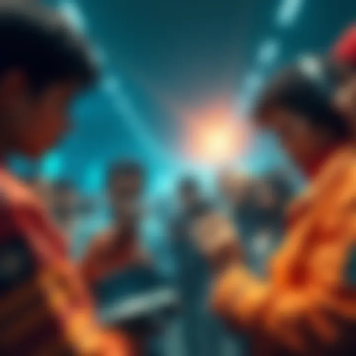 A visual representation of financial inclusion challenges without smartphones, featuring nano-technology devices and a diverse group of individuals