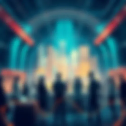 People discussing strategies for adapting to cross-chain financial markets with digital finance elements around them