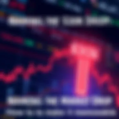 A graph showing a sharp decline in financial values, with a highlight on a $30k drop point, accompanied by trading icons