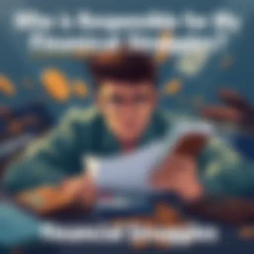 Financial Struggles Illustration A worried person looking at bills and a calculator, surrounded by empty wallets and coins