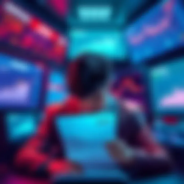 A person anxiously reviewing financial statements while surrounded by digital screens displaying service limitations