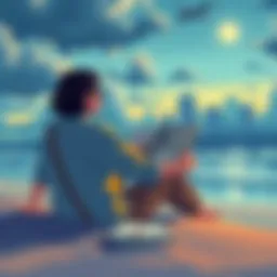 FIRE Movement Illustration A person sitting on a beach with financial documents, reflecting on their dreams of financial independence and early retirement.