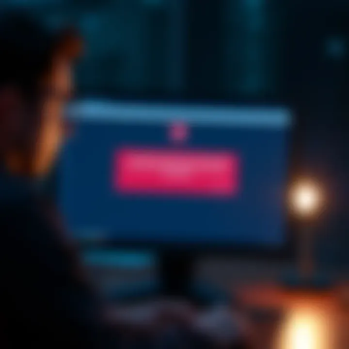 A computer screen showing a firewall warning while attempting to download a GUI wallet, with a frustrated user looking on.