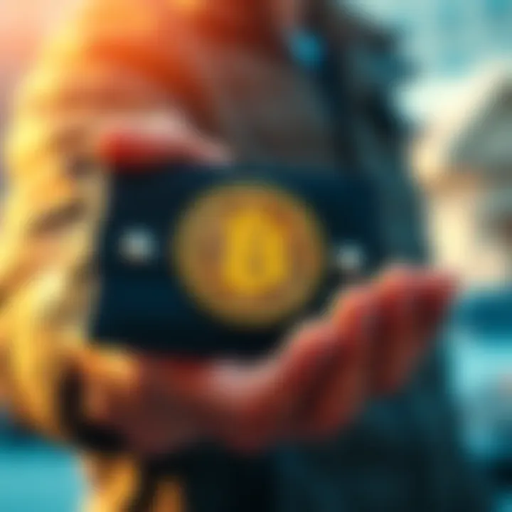 Person holding a cold wallet with Bitcoin logo on it, symbolizing the start of a new investment journey.