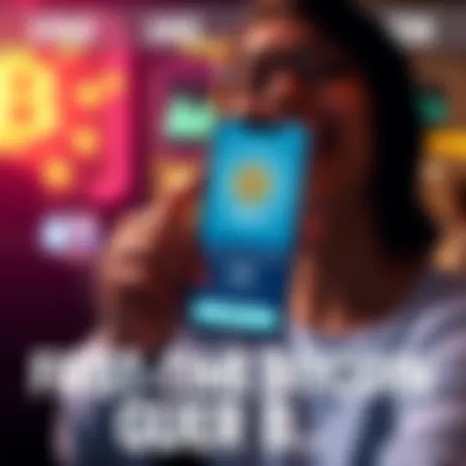 A happy person holding a phone displaying their Bitcoin purchase confirmation, smiling in excitement.