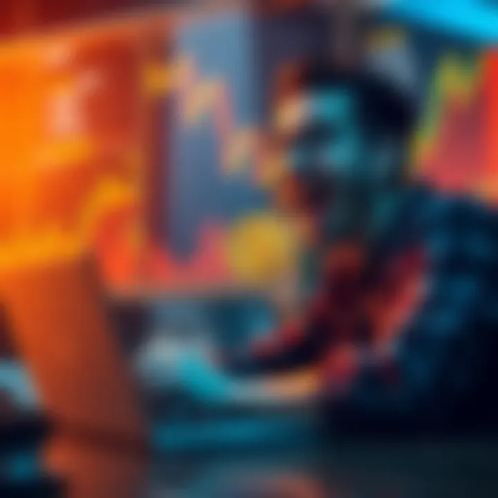First-Time Bitcoin Investor Making a Purchase A person excitedly buying Bitcoin on a laptop with graphs showing market trends in the background