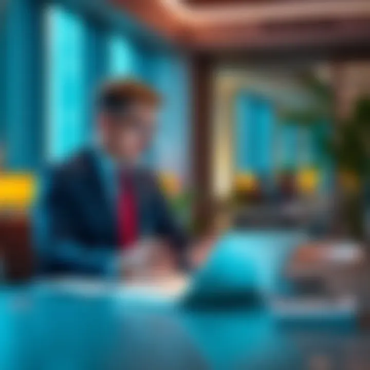 A professional discussing digital payment strategies in a modern office setting.