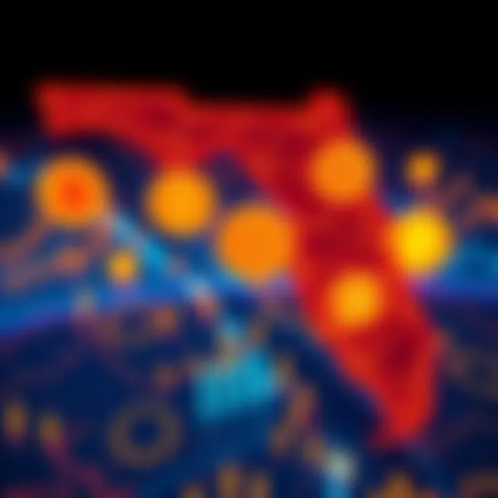 A graphic showing Florida's outline with Bitcoin symbols, indicating the removal of capital gains tax on Bitcoin.