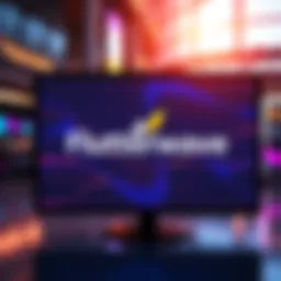 A digital screen displays the Flutterwave logo, symbolizing the company's presence in the payment industry amid challenges.