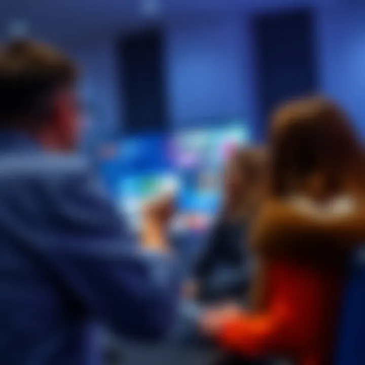 People engaging in discussions on a forum with various topics visible on screen