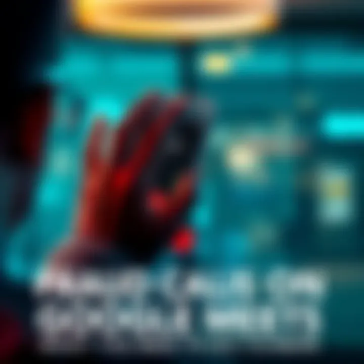 A person receiving a suspicious call on Google Meets, with a warning symbol indicating fraud.