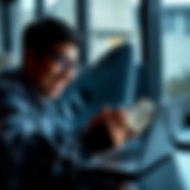 A freelancer happily checking their earnings in Monero cryptocurrency on a laptop screen, with a digital wallet open.