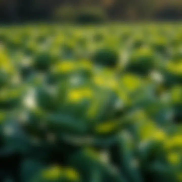 Healthy green cabbages growing in a sunlit field, showcasing their robust leaves.
