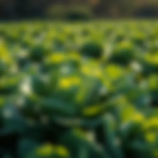 Fresh Cabbages in a Field Healthy green cabbages growing in a sunlit field, showcasing their robust leaves.