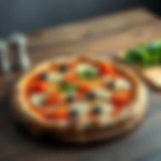 Delicious pizza topped with fresh ingredients on a wooden table