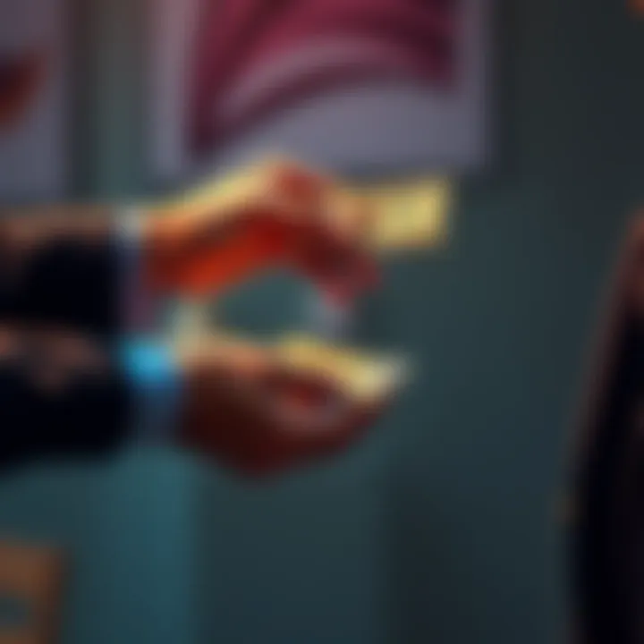 A person handing over cash to a friend with a promise of repayment and interest