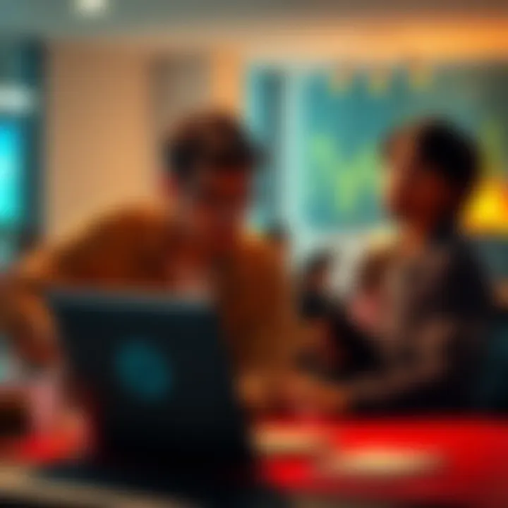 A friend consulting with another person about a risky USDT transfer deal on a laptop, looking concerned.