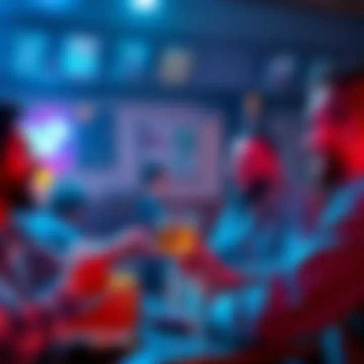 A group of friends discussing cryptocurrency over drinks, laughing and sharing ideas about digital money, showcasing a casual atmosphere