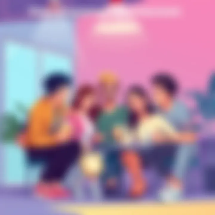 Engaging Friends with Pulsechain Illustration of diverse friends discussing Pulsechain enthusiastically in a casual setting