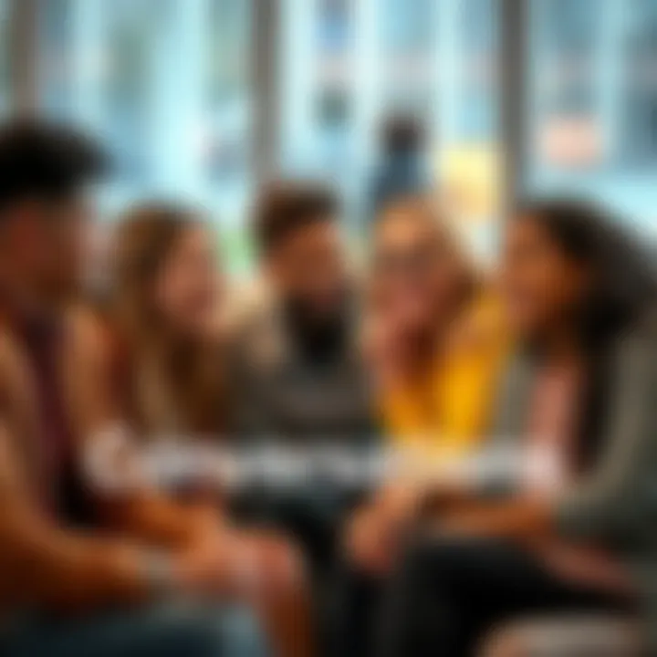 A diverse group of friends sitting together, having an engaging conversation with smiles and thoughtful expressions.