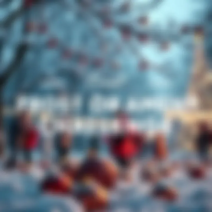 Participants gather and spread ornaments during the Frost Ornament Challenge with a winter theme in the background.