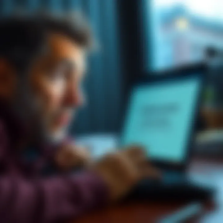 A frustrated customer looks at their laptop screen, showing a closed account message from Kraken, with a confused expression, emphasizing their struggle to access customer support and withdraw funds.