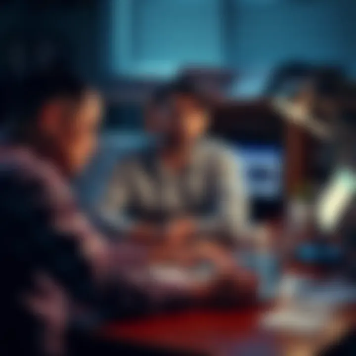 Frustrated account holder at a desk A person sitting at a desk looking worried, with a laptop open showing a blocked account notification and papers scattered around, symbolizing financial stress