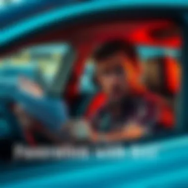 Frustrated car buyer with paperwork A frustrated person sitting in their car holding vehicle paperwork, looking worried and confused about title delays.